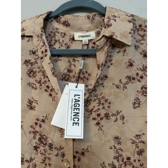 NWT L’Agence Button Down Top Floral Tan Sz XS - Picture 2 of 6